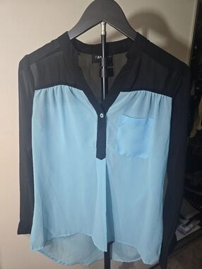 Chiffon Two-Tone Black and Sky Blue Blouse